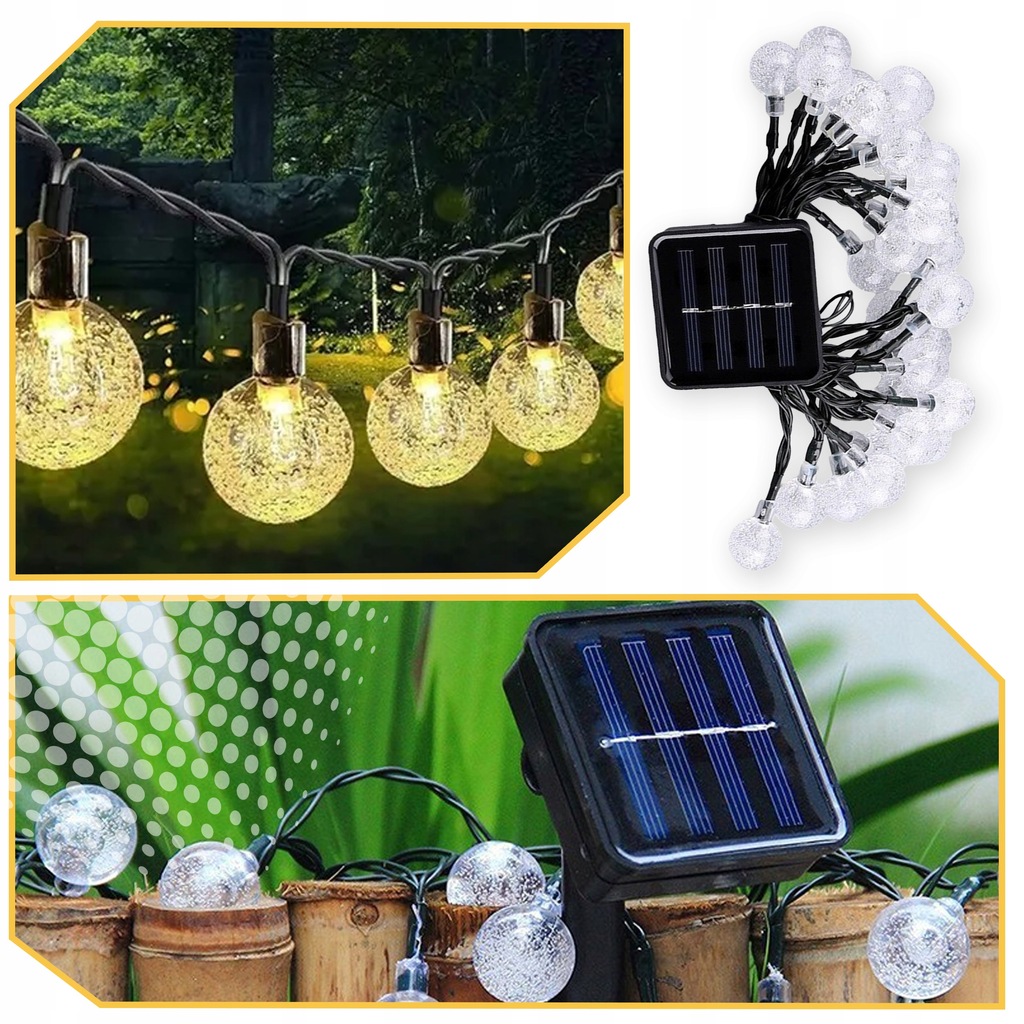 GIRLANDA SOLARNA OGRODOWA LAMPKI SOLARNE 50 ŻARÓWEK LED NA BALKON 7 metrów Średnica kuli 1.5 cm